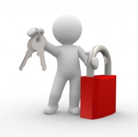 3d human with key and locker in hands
